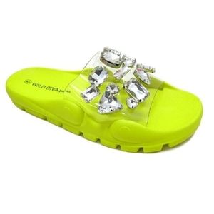 Lime green rhinestones slide ons